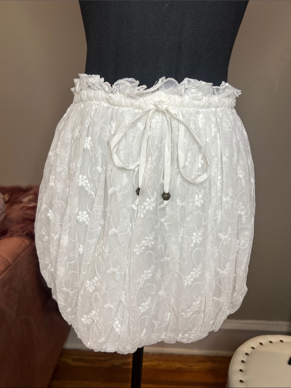 And Now This White Lace Elastic Waist Bubble Skirt
